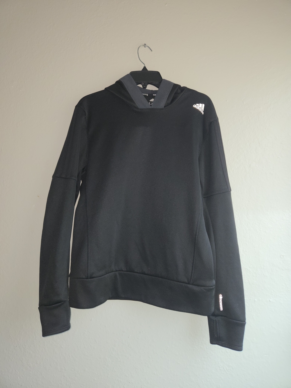 adidas climawarm running hoodie sweatshirt womens size s black thumbholes reflec